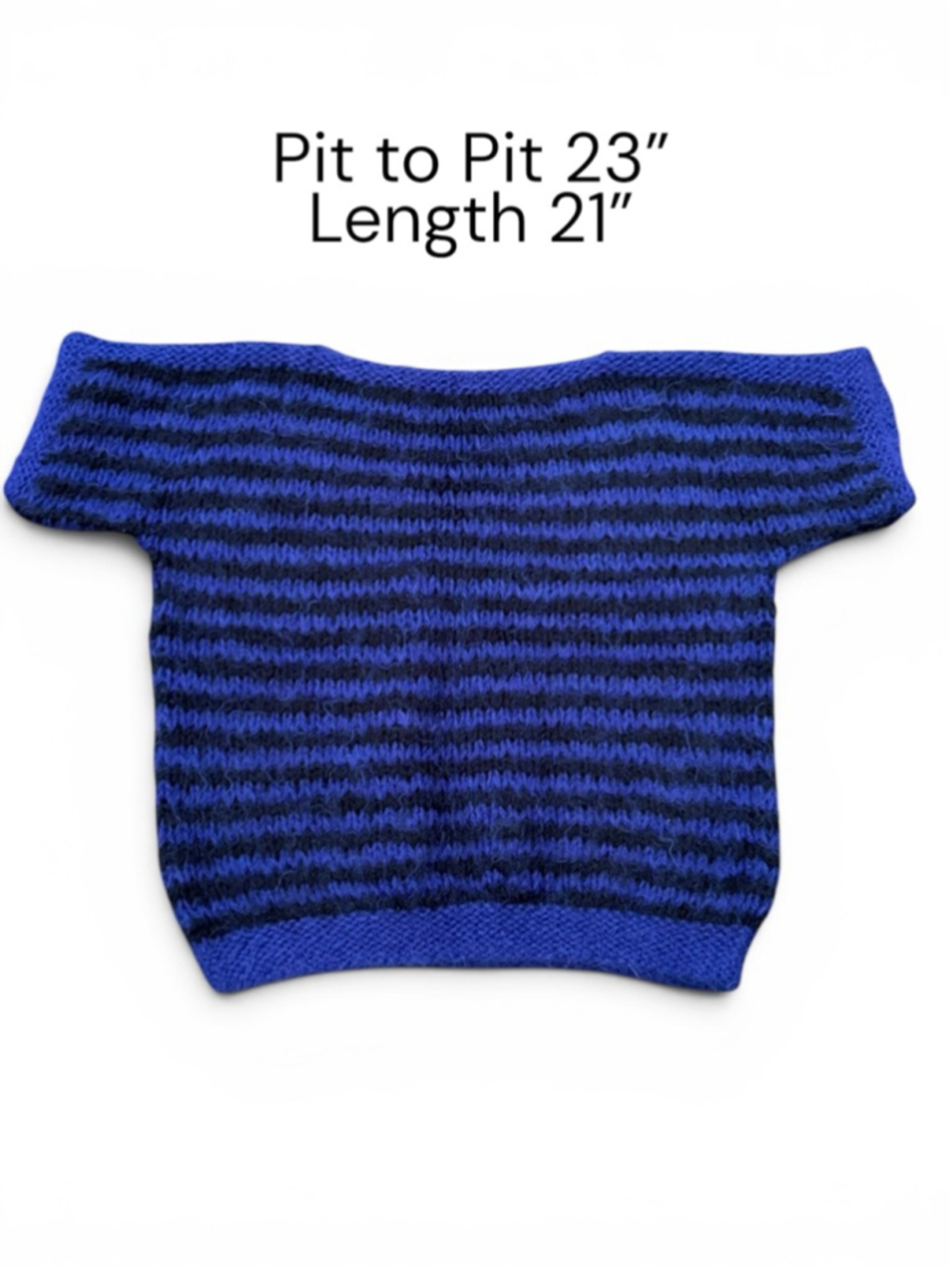 Hand Knit Mohair Artisan Sweater Jet Blue Black Stripe Soft Pullover Oversized - Picture 7 of 7